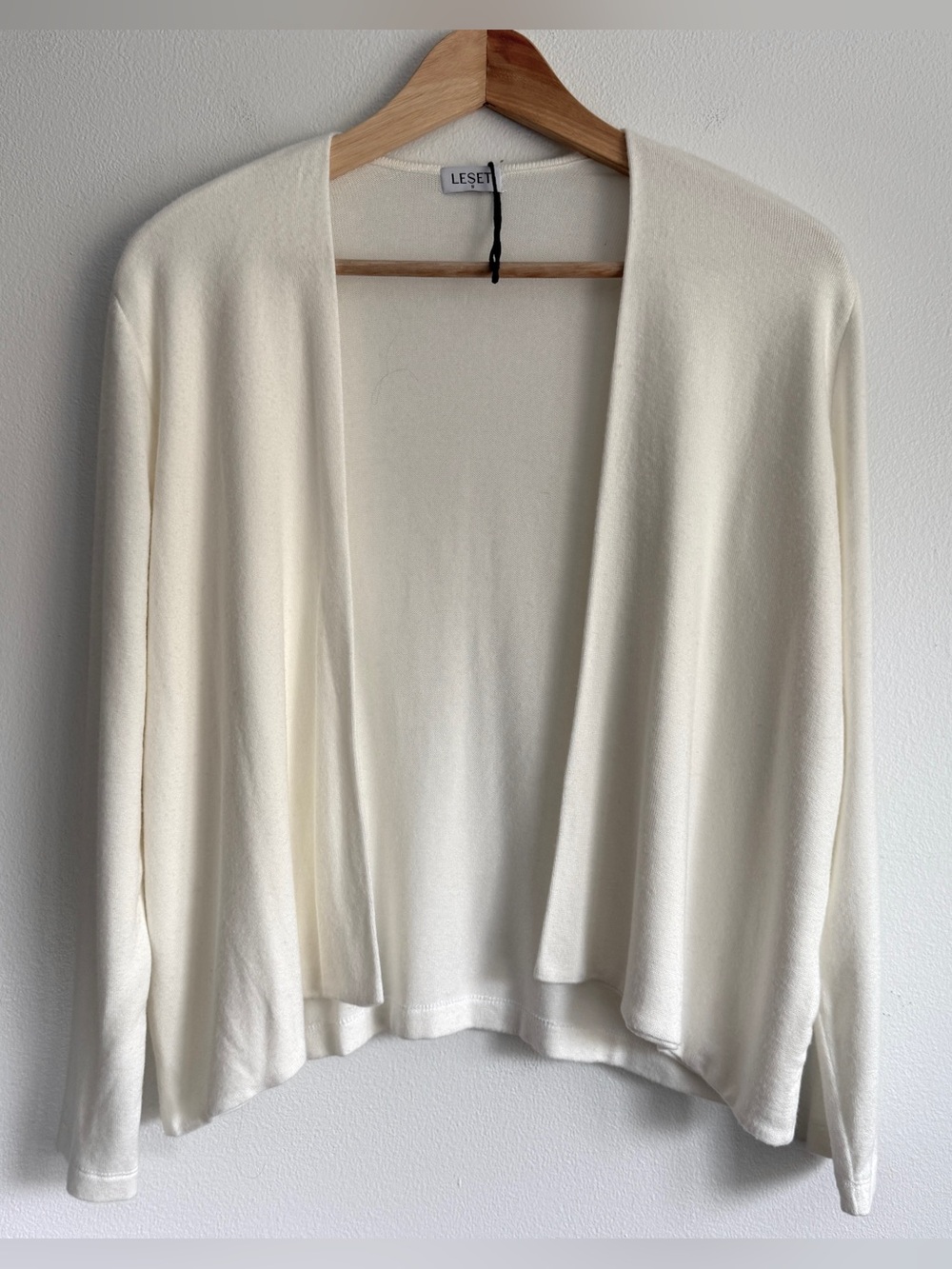 LESET Quiet Luxury Ivory Open Front Cardigan Sweater S NWT Minimalist